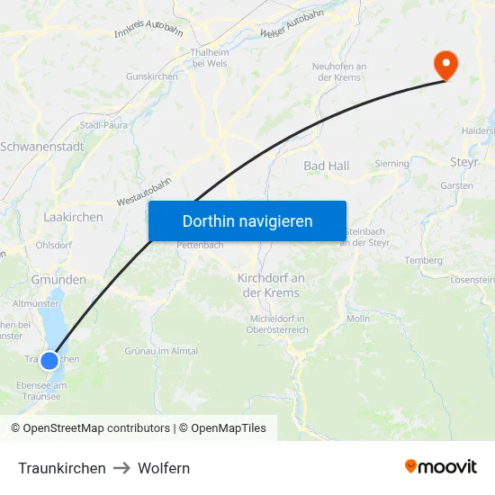 Traunkirchen to Wolfern map