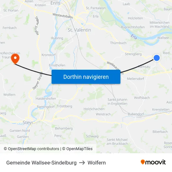 Gemeinde Wallsee-Sindelburg to Wolfern map