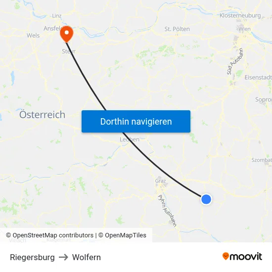 Riegersburg to Wolfern map