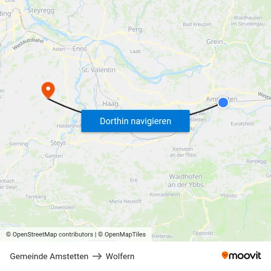 Gemeinde Amstetten to Wolfern map