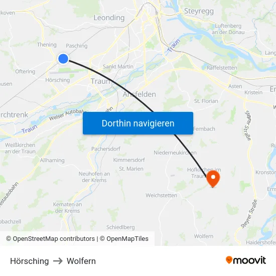 Hörsching to Wolfern map