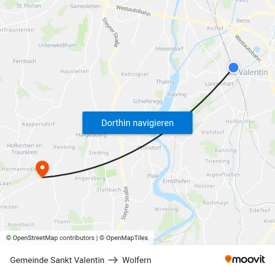 Gemeinde Sankt Valentin to Wolfern map