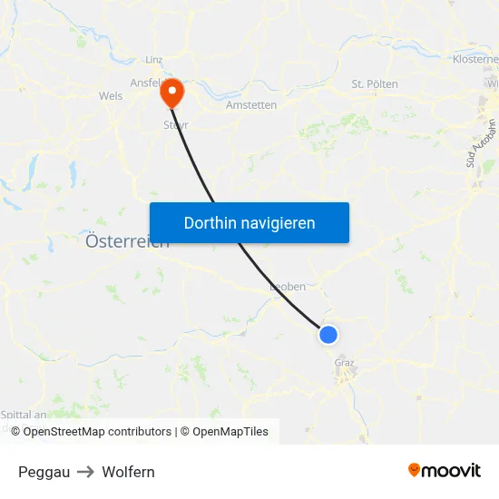 Peggau to Wolfern map