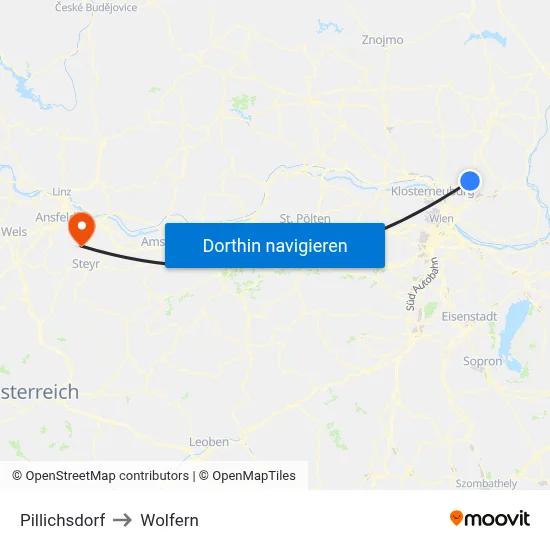 Pillichsdorf to Wolfern map