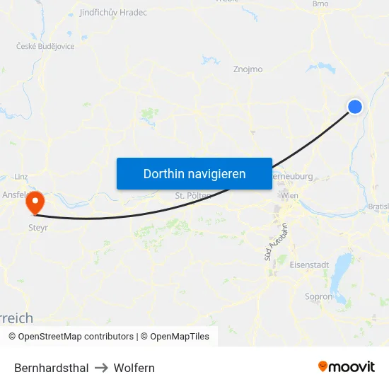 Bernhardsthal to Wolfern map