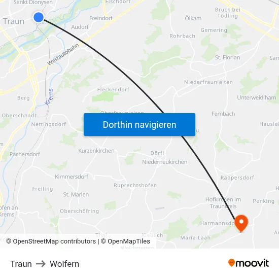 Traun to Wolfern map