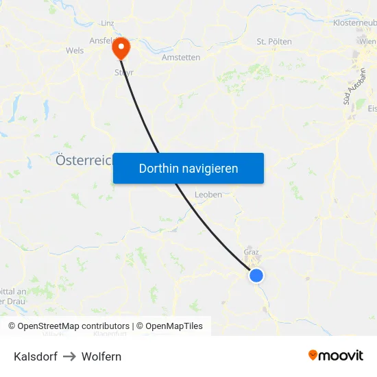 Kalsdorf to Wolfern map