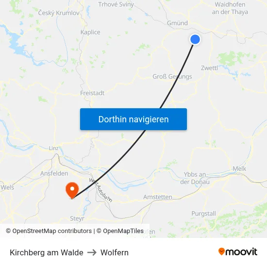 Kirchberg am Walde to Wolfern map