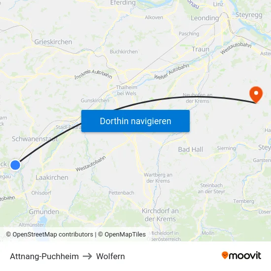 Attnang-Puchheim to Wolfern map