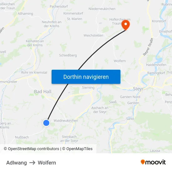 Adlwang to Wolfern map