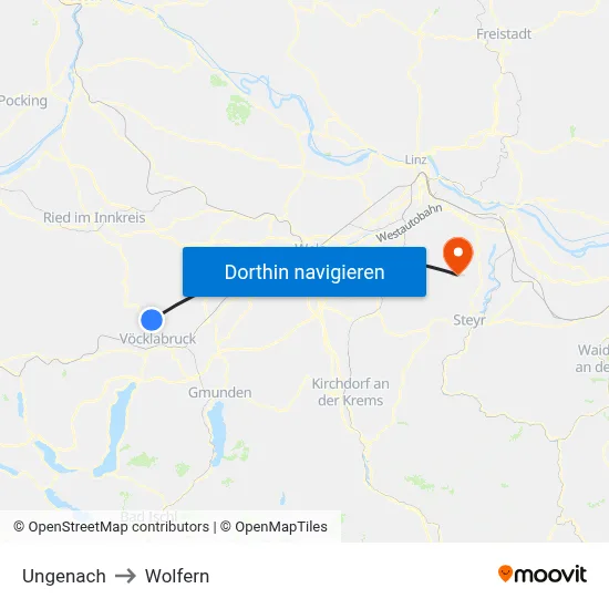 Ungenach to Wolfern map