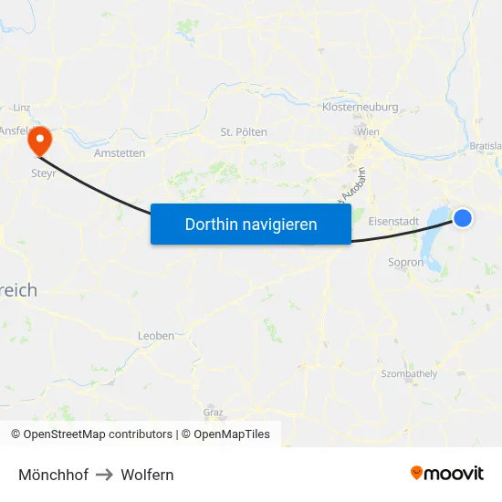 Mönchhof to Wolfern map
