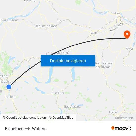 Elsbethen to Wolfern map