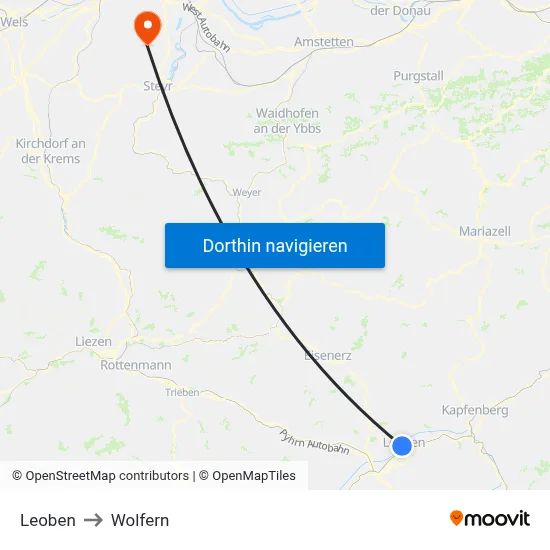 Leoben to Wolfern map