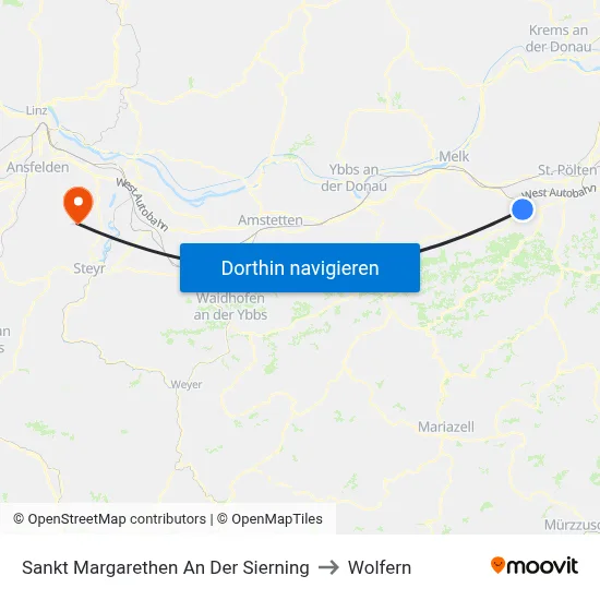 Sankt Margarethen An Der Sierning to Wolfern map