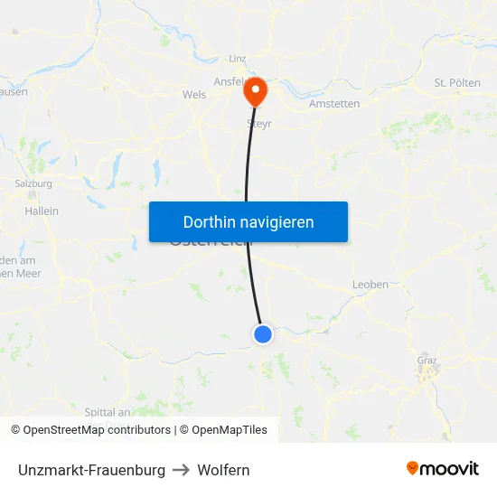 Unzmarkt-Frauenburg to Wolfern map