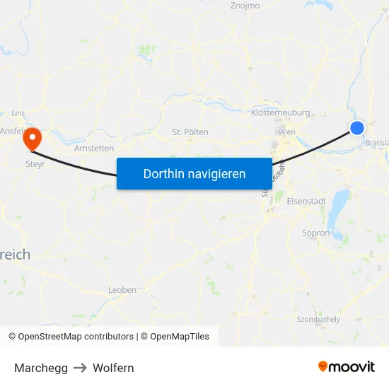 Marchegg to Wolfern map