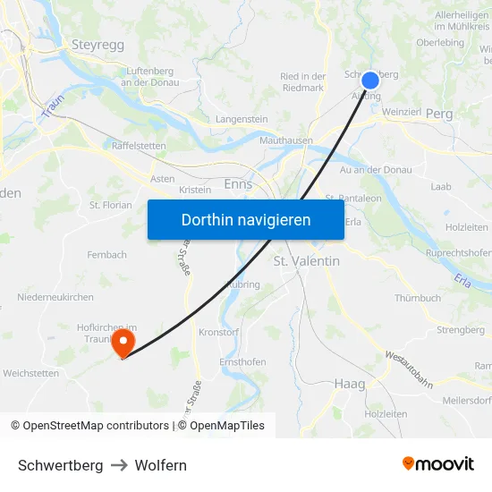 Schwertberg to Wolfern map