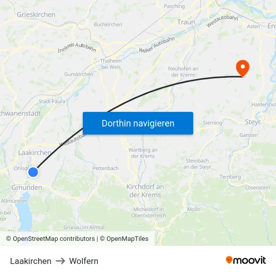 Laakirchen to Wolfern map