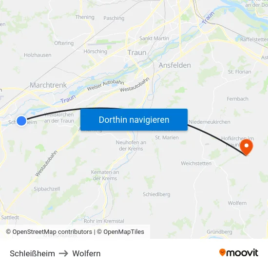 Schleißheim to Wolfern map