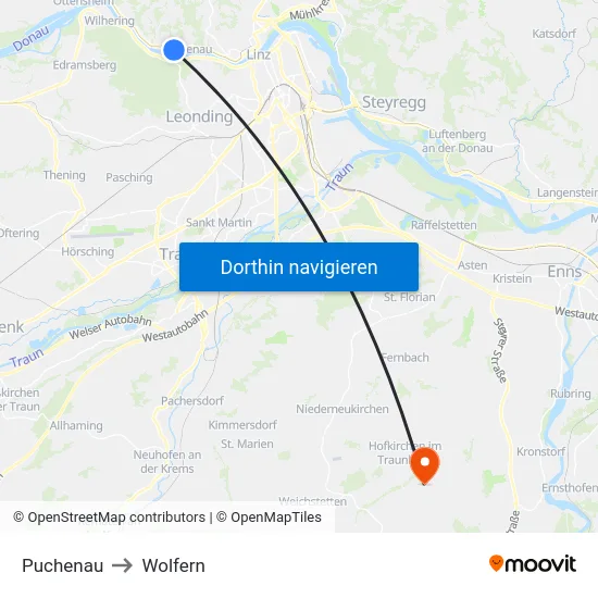 Puchenau to Wolfern map