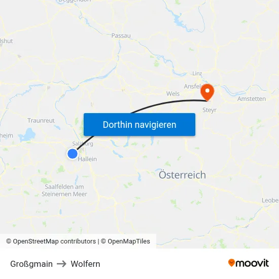 Großgmain to Wolfern map