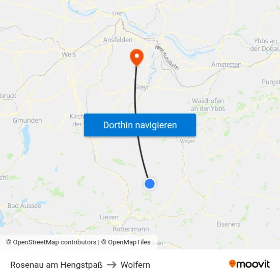 Rosenau am Hengstpaß to Wolfern map