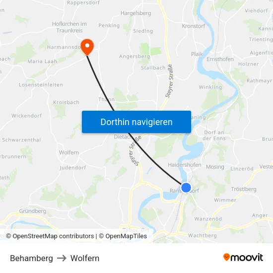 Behamberg to Wolfern map