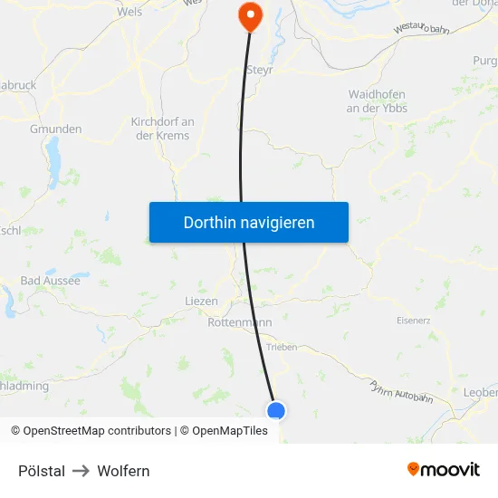 Pölstal to Wolfern map