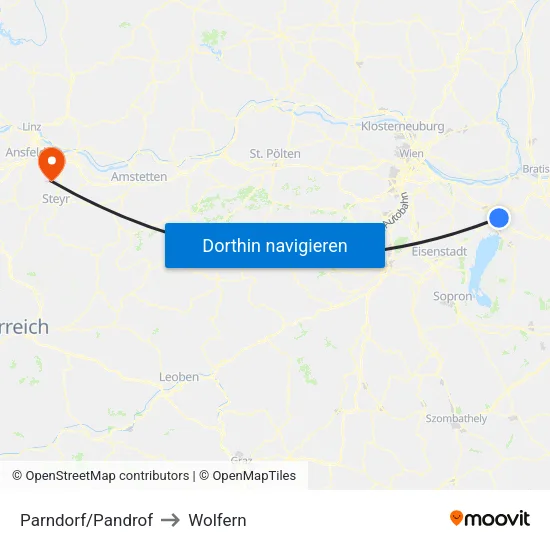 Parndorf/Pandrof to Wolfern map