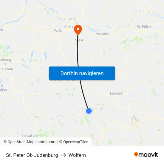 St. Peter Ob Judenburg to Wolfern map