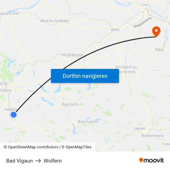 Bad Vigaun to Wolfern map