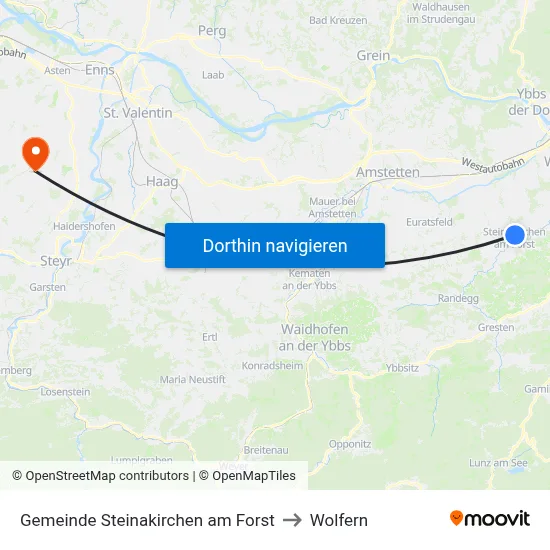 Gemeinde Steinakirchen am Forst to Wolfern map