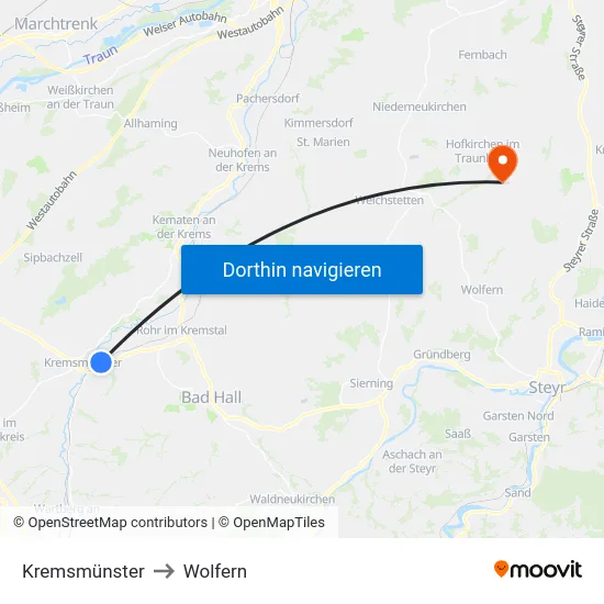 Kremsmünster to Wolfern map