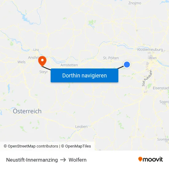 Neustift-Innermanzing to Wolfern map