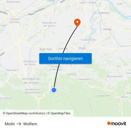 Molln to Wolfern map