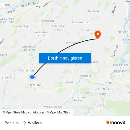 Bad Hall to Wolfern map