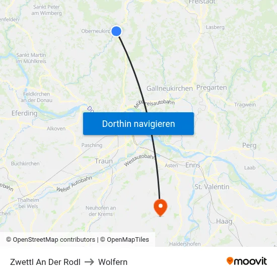 Zwettl An Der Rodl to Wolfern map