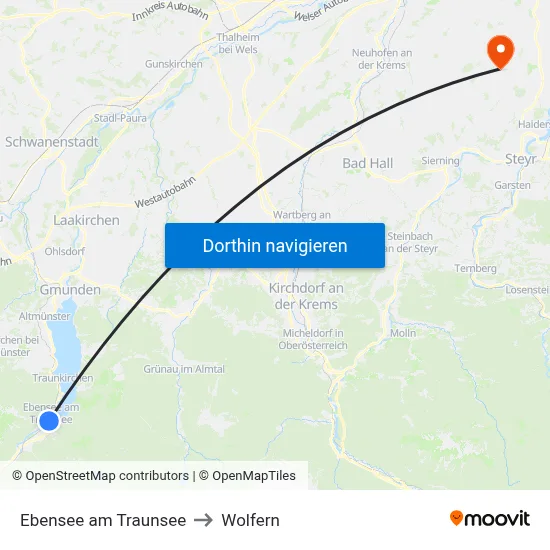 Ebensee am Traunsee to Wolfern map