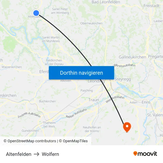 Altenfelden to Wolfern map