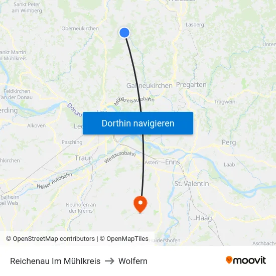 Reichenau Im Mühlkreis to Wolfern map