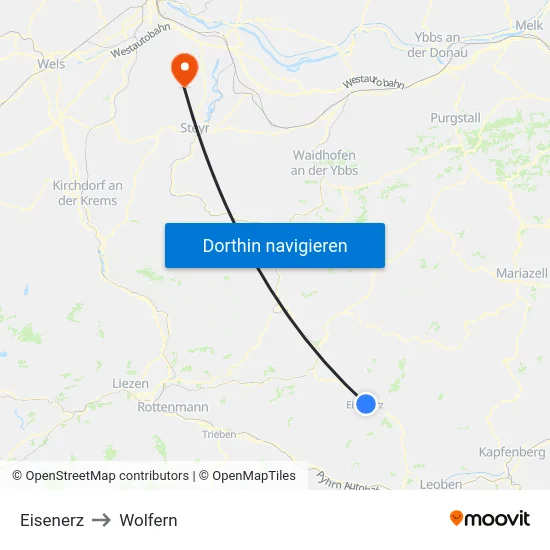 Eisenerz to Wolfern map