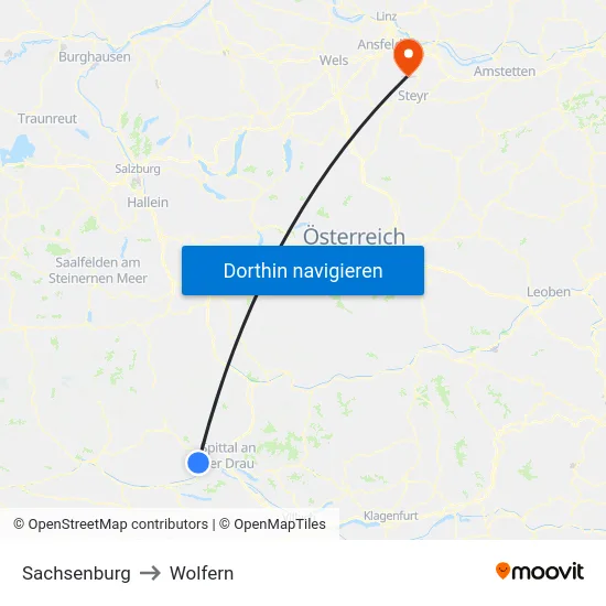 Sachsenburg to Wolfern map