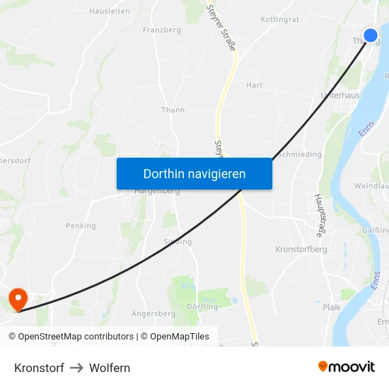Kronstorf to Wolfern map