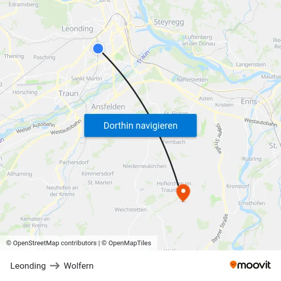 Leonding to Wolfern map