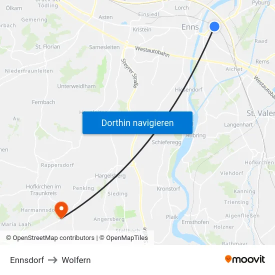 Ennsdorf to Wolfern map
