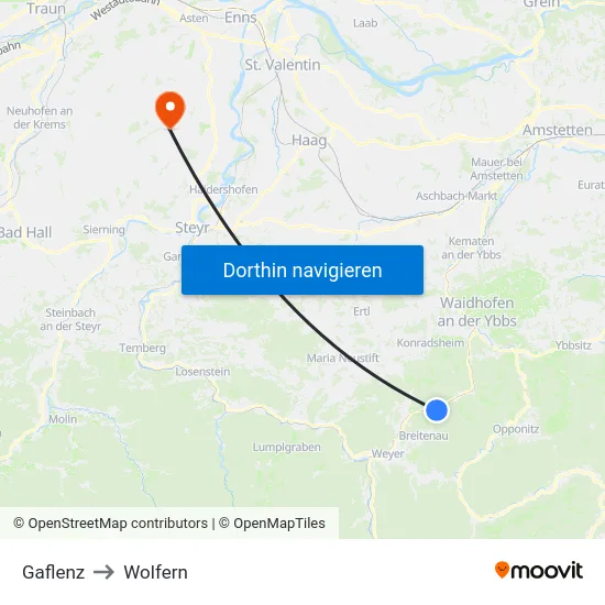 Gaflenz to Wolfern map