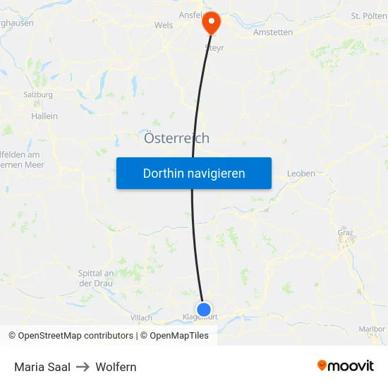 Maria Saal to Wolfern map