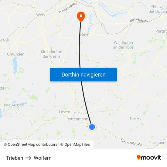 Trieben to Wolfern map