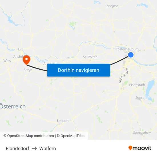 Floridsdorf to Wolfern map